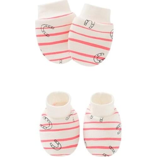 D0AF Baby Anti Scratching Cotton Gloves+Ears Hat+Foot Cover Set Mittens Socks Beanie