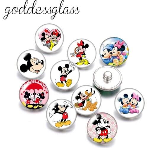 Disney Mickey Minnie Mouse Kids Gift 10pcs Round photo 18mm snap buttons for 18mm snap necklace DIY jewelry