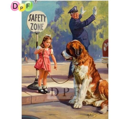 DPF 5d diy diamond painting "Little girl and dog" diamond embroidery mosaic full square Rhinestone home wall painting for gift
