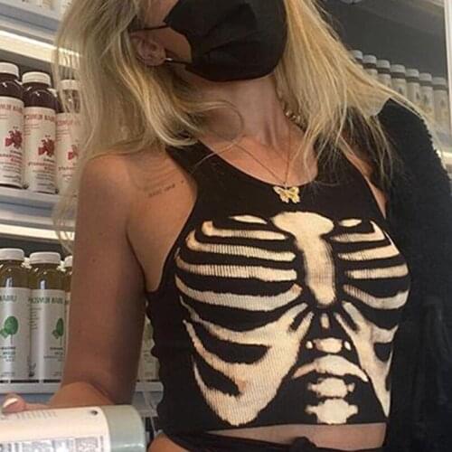 Harajuku Rock Clothes Knitted Crop Top Baby Tee Y2k Aesthetic Camis Goth Black Womens Top Vintage Fashion Tanks Streetwear