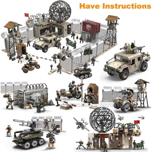 Call of Duty Military Operational Radar Base Humvee Soldiers Weapon Building Blocks Fit WW2 Mega Bloks Construx MiniFigures