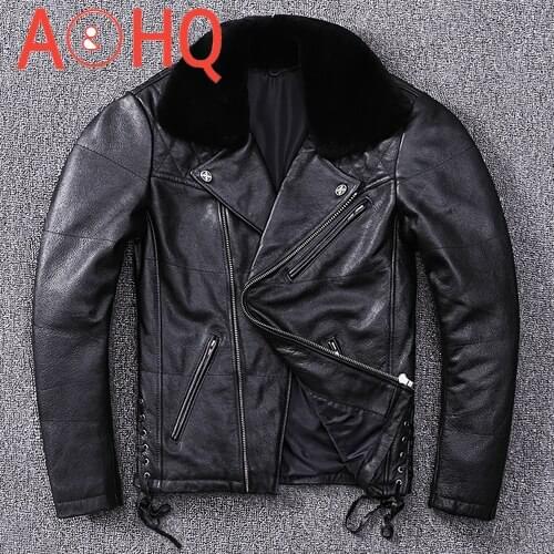 Genuine Cowhide Leather Jacket Mens Motorcycle Jackets for Men Clothing Thick Winter Coat Male Erkekler Ceket LXR1055