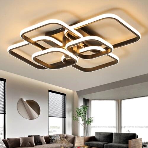 Square Chandelier for Living Room Dining Kitchen Modern Black LED Ceiling Lamp Dimmable Bedroom Lighting Fixtures Free Shipping