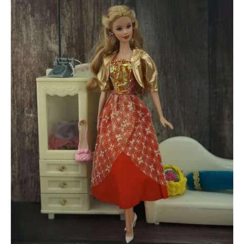 Fashion Gold Coat Red Lace Dress for Barbie Doll Clothes Clothing Outfits Set 1/6 BJD Dolls Accessories Kids & Baby Cosplay Toys
