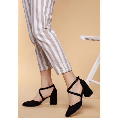 Fashion Grinder Women Black Suede High-Heeled Shoes Md1028-119-0001