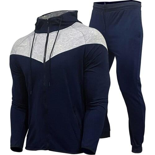 2021 Spring Fashion Thin Brand Mens Patchwork Hooded Zipper Cardigan + Sports Pants Suit Casual Jogging Fitness 2-Piece Suit