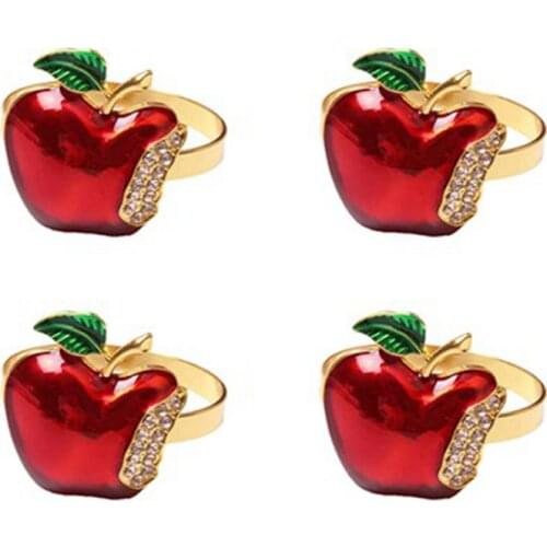 Napkin Rings Set of 4, Red Apple Napkin Ring for Wedding, Dinner Party, Banquet, Serviette for Christmas, Birthday