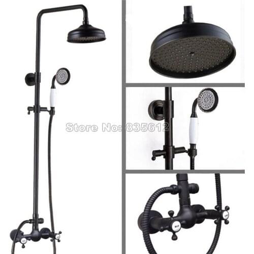 Rain Shower Faucet Set with Bathroom Handheld Shower & Wall Mounted Black Oil Rubbed Bronze Dual Cross Handles Mixer Taps Wrs498