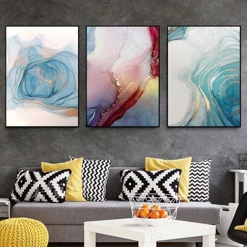 Nordic Style Canvas Painting Poster Abstract Watercolor Cloud Pictures with Red Green Pink Colors for Home Rooms Wall Decoration