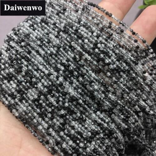 Natural Small Beads Black Hair Quartz Faceted Cut Shining DIY Gem