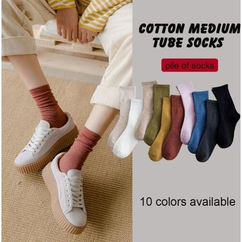 Female Winter Warm Socks Fashion Solid Color Medium Tube Socks Women Cotton Loose Breathable Casual Sports Medium Boat Sock