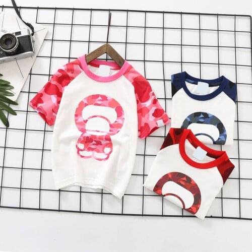 New Kids Boy Girls Cartoon Pink Animal Printed Shirt Summer Short Shirts Tops Causal Children Clothes