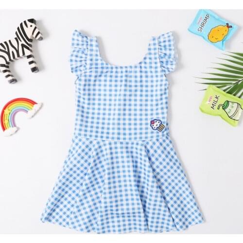 2020 New Baby Girl Swimsuit Girl Age 2-8 Years Children One Piece Swimwear Pretty Classic Geometric Embroidery Bathing Suit