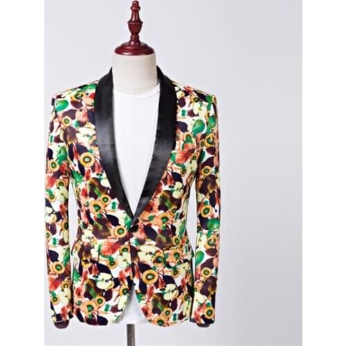 New printed blazers mens suit dragon pattern korean style flower emcee of ceremonies nightclub singer performance costumes