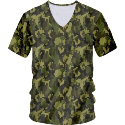 OGKB Men’s 3D Print Camouflage Shirt Short Sleeve V Neck T Shirt Casual Streetwear Outdoor Camo Tees Oversize Wholesale Clothing