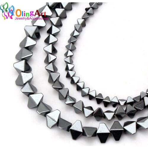 OlingArt 4MM/6MM/8MM Double-sided triangle Beads AAA quality Natural Hematite Stone DIY Necklace/Bracelet/earring Jewelry Making