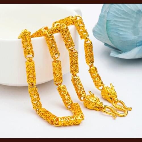 Classic Hollow Dragon Head 14K Gold Necklace Mens Wedding Engagement Jewelry Exquisite Neck Chain New Year Valentines Gift