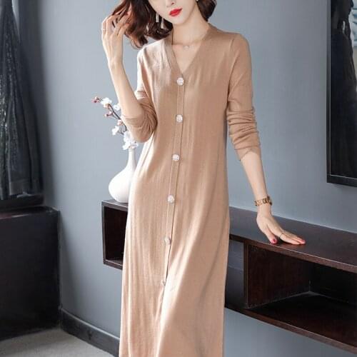 New Arrival Cashmere Sweater Dress Spring & Autumn Female Sexy V-neck Slim Fit Casual Pullover Knit Wool Sweater Dres