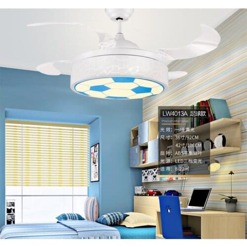 Ceiling fans lamp 36/42 inch LED children room boy football remote control 3 color ceiling fan light girl princess lamp pink