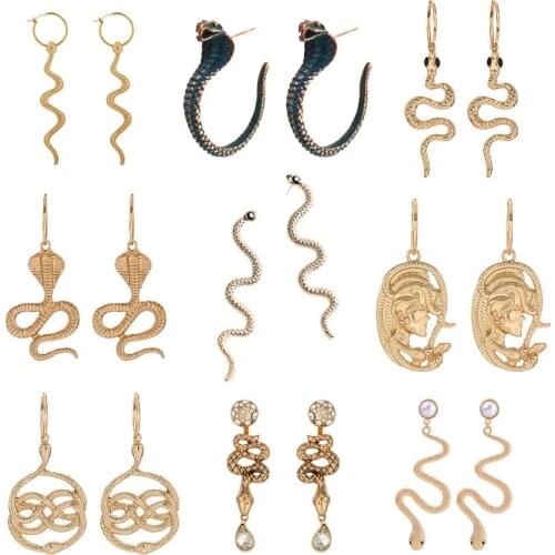 Exaggerated Punk Cobra Snake Stud Earrings Womens Individuality Vintage Animal Long Earrings Party Jewlery