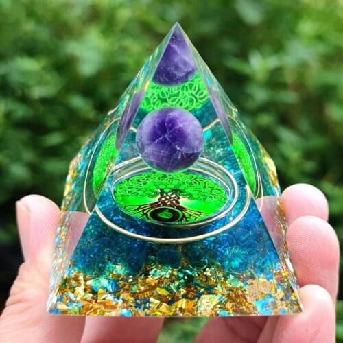 Handmade Tree of Life Healing Crystal Gold Wire Orgone Pyramid Stone Figurine Energy Generator For Meditation Reiki Balancing