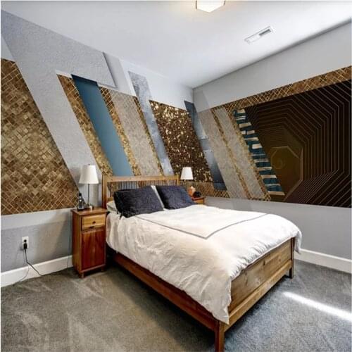 Nordic Modern Luxury Home Decor 3D Wall Paper Abstract Geometric Golden Brown Squares Whole House Background Mural Wallpaper 3D