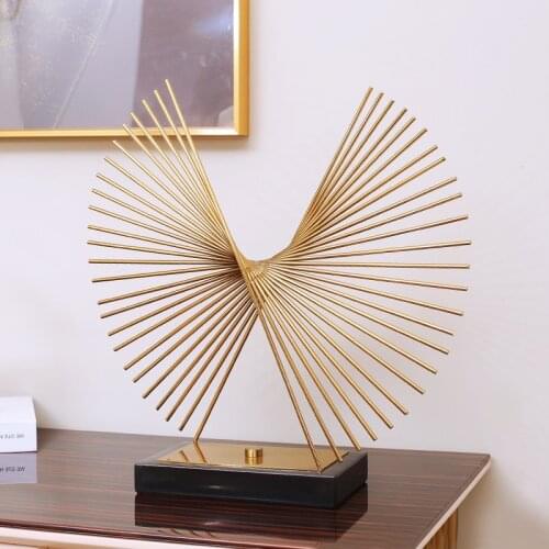 Modern Beautiful Cross Metal Lines Figurine Abstract Geometric Black Marble Base Sculpture Home Living Room Office Decor Gift