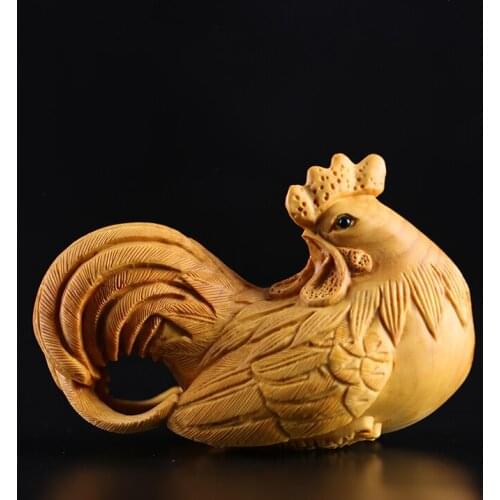 8CM rooster Figurines wood statue Home Office Carving Rooster Creative Solid Wood Cute Rooster Animal Sculpture