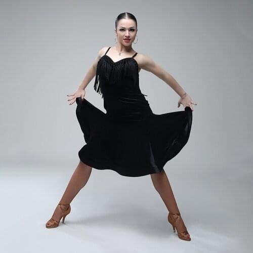 Black tassel latin dance costumes for women latino dress dance latin rumba dance dresses fringe dance costumes women latin dress