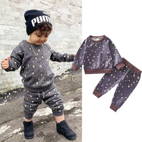 6M-4Y Casual Kids Boys Clothes Sets Autumn Children Boys Leopard Print Pullover Sweatshirts Tops+Long Pants Cotton Sportwear
