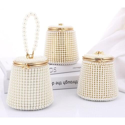Womens Luxury White Clutch Bag Wedding Party Purse Fashion Evening Mini Ladies Pearl Chain Handbag Designer Style New Coins