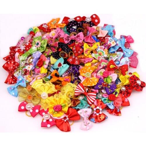 100pcs Mixed Styles Pet Puppy Dog Cat Hair Bows with Rhinestone/Pears/Flowers Pet Dog Grooming Accessories Bows Pet Supplies