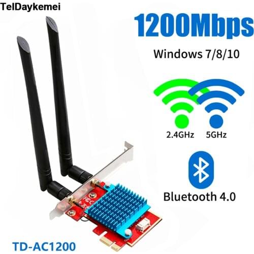 1200Mbps Wireless PCI-e Adapter 802.11ac Bluetooth 4.0 Wifi Wlan Card 2.4G/5GHz Desktop Wifi PCI Express Adapter For Win 7 8 10