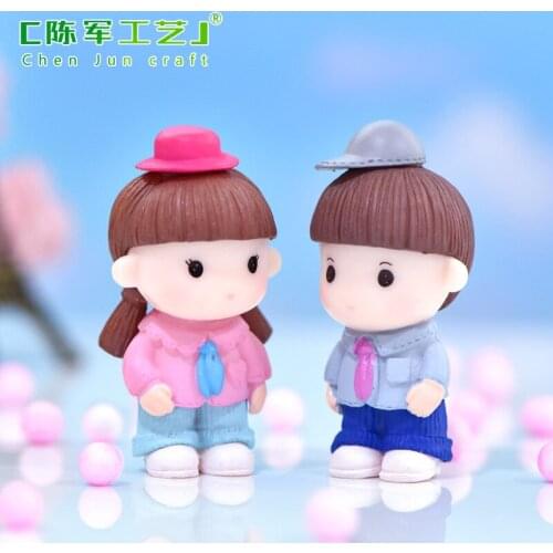2pcs/set Couple Figurines Miniatures Fairy Garden Supplies Ornaments Gnome Terrariums Bonsai Home Dollhouse Accessories Decor