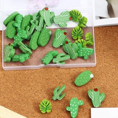 30Pcs Wooden Push Pins Cactus Palm Leaf Thumb Tack Decor Cute Pushpins for Wall