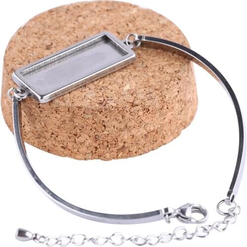 Reidgaller 5pcs Fit 10x25mm rectangle cabochon bracelet base settings diy stainless steel bezel blanks for bangle bracelets