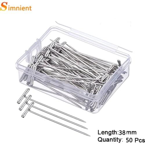 Wig T-Pins 50Pcs 38MM Silver Sewing Hair Needles Styling Tools For Holding Wigs Fix On Canvas Head Hair Wig Making And Display