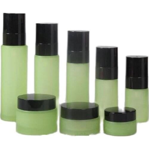8pcs/lot 120ML 100ML 80ML 60ML 40ML 30ML 20ML 50G 30G 20G Empty Green Glass Cosmetic Lotion Pump Bottle, DIY Glass Cream Jar