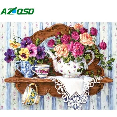 AZQSD Diamond Painting Flower Cross Stitch Kitchen Decor Home Diamond Embroidery Sale Handmade Full Drill Square Needlework