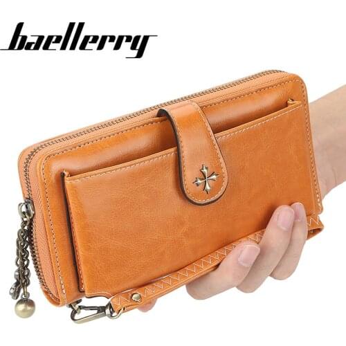 Baellerry Women Wallet Female Long Wax Leather Purse Tassel Hasp Purses with Strap Phone Card Holders Big Capacity Ladies Clutch