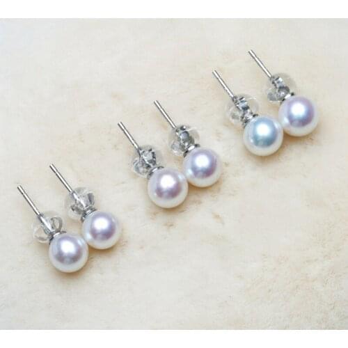 Baroqueonly AAAAA 925 Sterling Silver Natural Freshwater Pearl Earrings Small Bulb Real Round 6-7MM for Women EBA