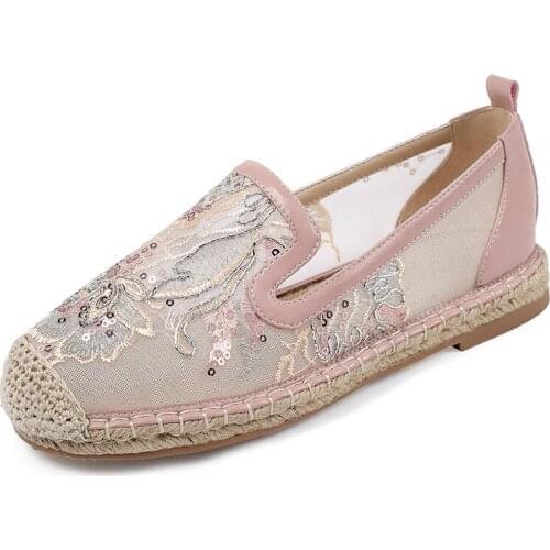 COOLULU Spring Flats Women Shoes Natural Genuine Leather Flat Loafers Shoes Real Leather Mesh Round Toe Shoes Ladies Big Size 43