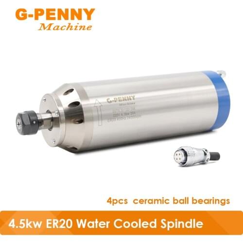 NEW Arrival! Water Cooled Spindle Motor 4.5KW ER20 Bullet Type 4 PCS Ceramic Ball Bearings Diameter 100mm