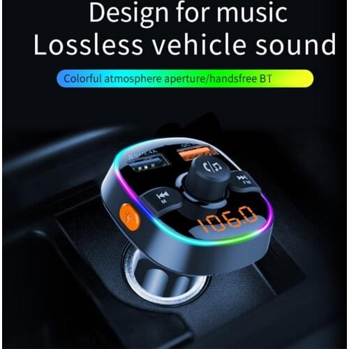 New Ambient Light FM Transmitter Handsfree Bluetooth 5.0 Wireless Car Kit Dual USB QC3.0 Quick Charger FM Modulator Transmiter