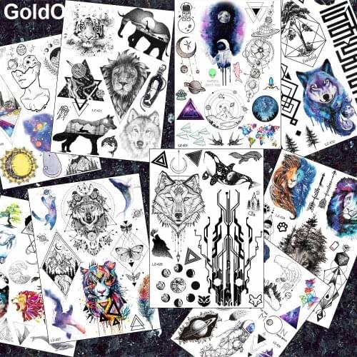 GoldOcean Black Triangle Animals Fake Waterproof Fox Tattoos Stickers Universe Women Tattoo Temporary Men Hands Arm Tatoos Body