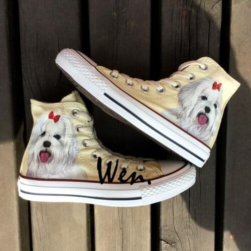 Wen Hand Painted Canvas Sneakers Original Design Custom Pet Dog Men Womens High Top Canvas Shoes for Gifts