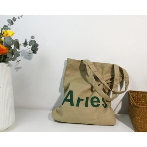 INS Street Canvas Shopper Bags Large Handbags Casual Green Letter Vertical Shoulder Bags Womens Shopping Bags