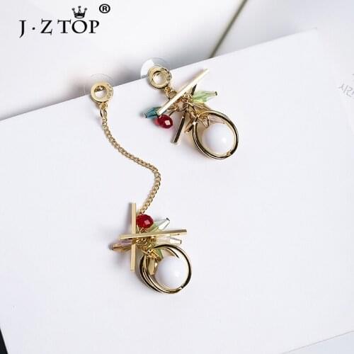 JZTOP Women Double Sided Asymmetric Imitation Pearl Stud Earrings Irregular Multicolor Crystal Tassel Earrings Fashion Jewelry