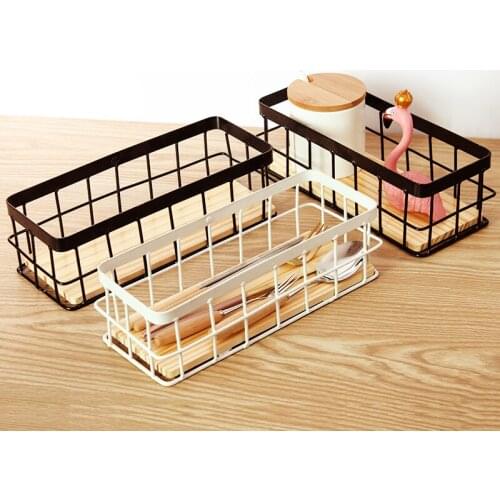 Wrought Iron Storage Basket Tableware Sundries Organizer Desktop Cosmetics Finishing Storage Basket Home Decoration WF
