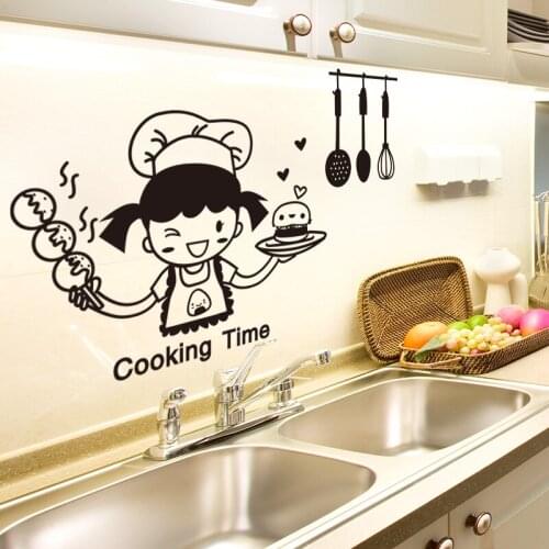 Creative cartoon kitchen european minimalist decorations removable wall sticker stickers hamburger happy western chef